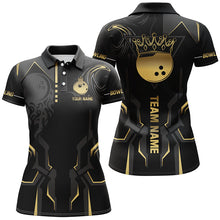 Load image into Gallery viewer, Black and gold Bowling Polo, Quarter Zip Shirts For Women Custom Bowling King Team Jerseys Outfits NQS8564