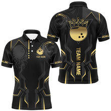 Load image into Gallery viewer, Black and gold Bowling Polo, Quarter Zip Shirts For Men Custom Bowling King Team Jerseys Outfits NQS8564