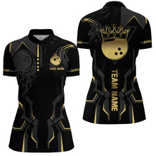 Load image into Gallery viewer, Black and gold Bowling Polo, Quarter Zip Shirts For Women Custom Bowling King Team Jerseys Outfits NQS8564