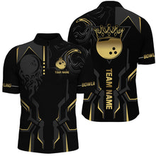Load image into Gallery viewer, Black and gold Bowling Polo, Quarter Zip Shirts For Men Custom Bowling King Team Jerseys Outfits NQS8564
