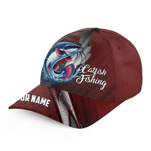 Catfish fishing camo hats for men, women custom baseball best Catfish fishing hat | Red NQS8795