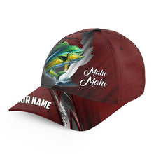 Load image into Gallery viewer, Mahi mahi fishing camo hats for men, women custom baseball best Dorado fishing hat | Red NQS8796