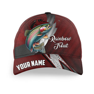 Rainbow Trout fishing camo hats for men, women custom baseball best Rainbow Trout fishing hat | Red NQS8797