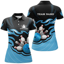 Load image into Gallery viewer, Black and Blue Women polo, quarter zip bowling shirt Custom bowling ball pins team league jerseys NQS8798