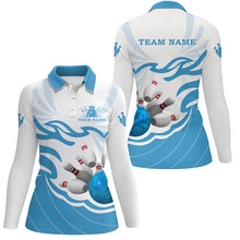 Load image into Gallery viewer, White and Blue Women polo, quarter zip bowling shirt Custom bowling ball pins team league jerseys NQS8799