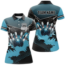 Load image into Gallery viewer, Black and Blue Grunge Lightning Thunder Bowling Shirts For Women Custom Bowling Team League Jerseys NQS8803