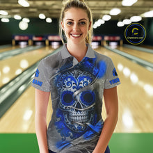 Load image into Gallery viewer, Blue Sugar Skull Tattoo Custom Women Bowling Polo, Quarter Zip Shirts,Team Bowling Jerseys NQS10947