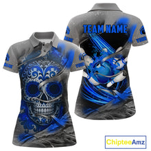 Load image into Gallery viewer, Blue Sugar Skull Tattoo Custom Women Bowling Polo, Quarter Zip Shirts,Team Bowling Jerseys NQS10947