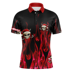 Black and Red Flame Mens golf polo shirts custom Red Fire Santa Skull Christmas golf apparel NQS9041