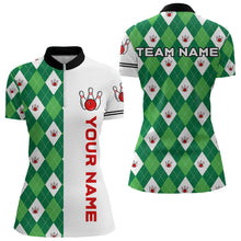 Load image into Gallery viewer, Personalized White and Green argyle pattern Bowling Shirts For Women custom Bowling Team Jerseys NQS9047