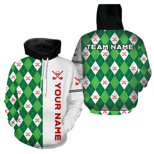 White and Green argyle pattern Golf Hoodies custom golf apparel best golf gifts NQS9048