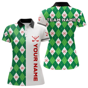 White and Green argyle pattern Womens golf polo Shirts custom golf apparel for ladies, best golf gifts NQS9048