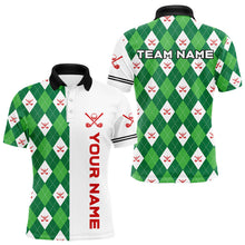 Load image into Gallery viewer, White and Green argyle pattern Mens golf polo shirts custom golf apparel for men, best golf gifts NQS9048