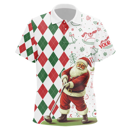 Christmas Santa golfer Kid golf polo shirts custom red, white, green argyle pattern Xmas golf gifts NQS9050