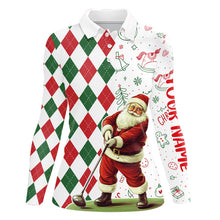 Load image into Gallery viewer, Christmas Santa golfer Womens golf polo Shirts custom red, white, green argyle pattern Xmas golf gifts NQS9050