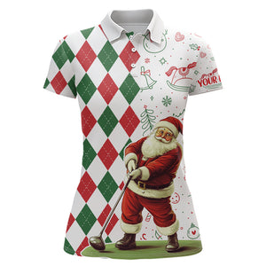 Christmas Santa golfer Womens golf polo Shirts custom red, white, green argyle pattern Xmas golf gifts NQS9050