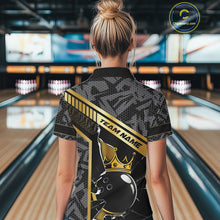 Load image into Gallery viewer, Black Camo and Gold Broken Crown Bowling Ball Bowling Shirts For Women Custom Bowling Team Jerseys NQS11139