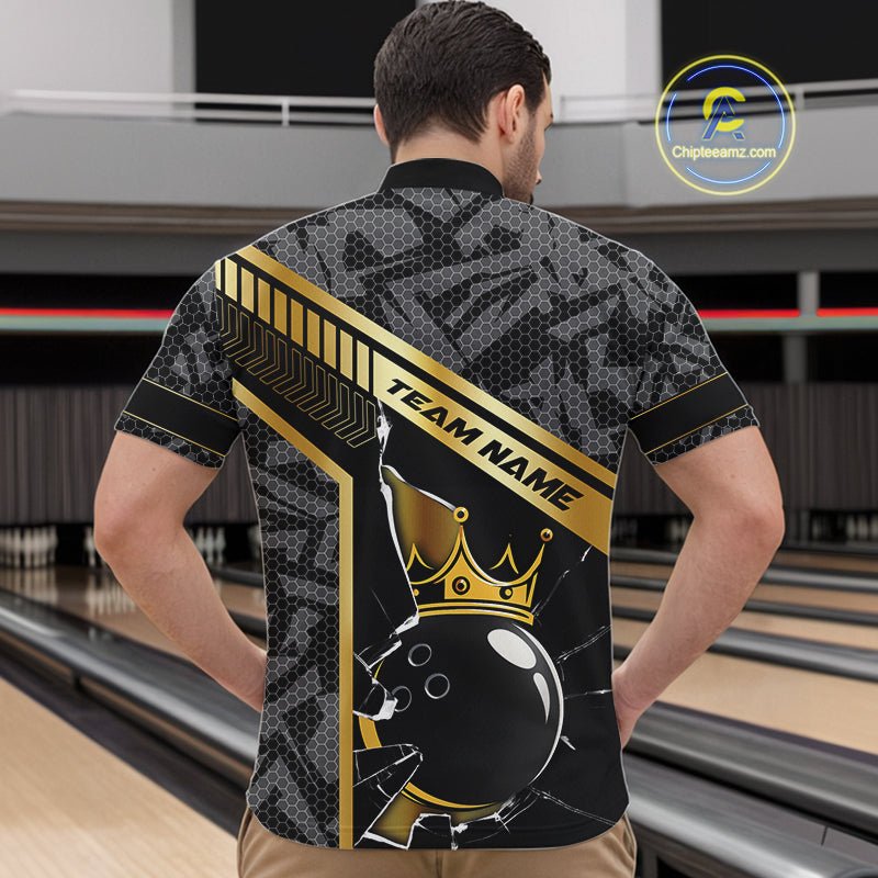 Black Camo and Gold Broken Crown Bowling Ball Bowling Shirts For Men Custom Bowling Team Jerseys NQS11139