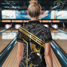 Load image into Gallery viewer, Black Camo and Gold Broken Crown Bowling Ball Bowling Shirts For Women Custom Bowling Team Jerseys NQS11139