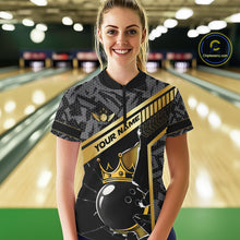 Load image into Gallery viewer, Black Camo and Gold Broken Crown Bowling Ball Bowling Shirts For Women Custom Bowling Team Jerseys NQS11139