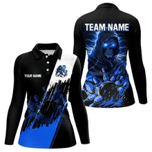 Load image into Gallery viewer, Black and Blue Skull reaper bowling jerseys Polo, 1/4 Zip Shirt for Women Custom Bowling Team shirts NQS9278