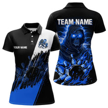 Load image into Gallery viewer, Black and Blue Skull reaper bowling jerseys Polo, 1/4 Zip Shirt for Women Custom Bowling Team shirts NQS9278