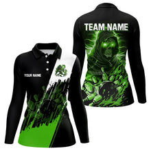 Load image into Gallery viewer, Black and Green Skull reaper bowling jerseys Polo, 1/4 Zip Shirt for Women Custom Bowling Team shirts NQS9279