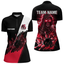 Load image into Gallery viewer, Black and Red Skull reaper bowling jerseys Polo, 1/4 Zip Shirt for Women Custom Bowling Team shirts NQS9280
