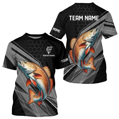 Personalized Black camo Redfish Fishing Jerseys, Red drum Long Sleeve Fishing Tournament Shirts NQS9281
