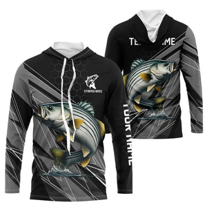 Personalized Black camo Striped Bass Fishing Jerseys, Striper Long Sleeve Fishing Tournament Shirts NQS9282