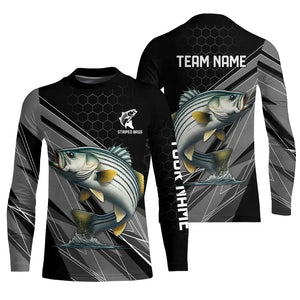 Personalized Black camo Striped Bass Fishing Jerseys, Striper Long Sleeve Fishing Tournament Shirts NQS9282