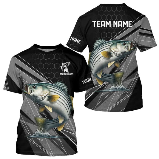 Personalized Black camo Striped Bass Fishing Jerseys, Striper Long Sleeve Fishing Tournament Shirts NQS9282