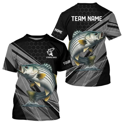 Personalized Black camo Striped Bass Fishing Jerseys, Striper Long Sleeve Fishing Tournament Shirts NQS9282