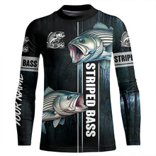 Load image into Gallery viewer, Striped Bass striper Fishing blue camo fish on custom name sun protection long sleeve fishing shirts NQS4451