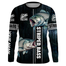 Load image into Gallery viewer, Striped Bass striper Fishing blue camo fish on custom name sun protection long sleeve fishing shirts NQS4451