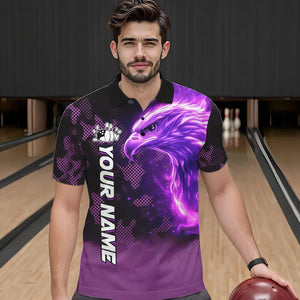 Purple Flame Eagle Camo Bowling Team Shirts For Men Custom Fire Bowling League Jersey Bowler Outfit NQS9441