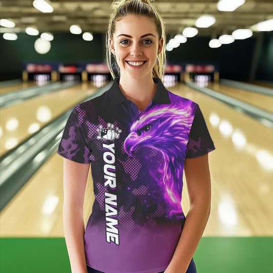 Purple Flame Eagle Camo Bowling Team Shirts For Women Custom Fire Bowling League Jersey Bowler Outfit NQS9441