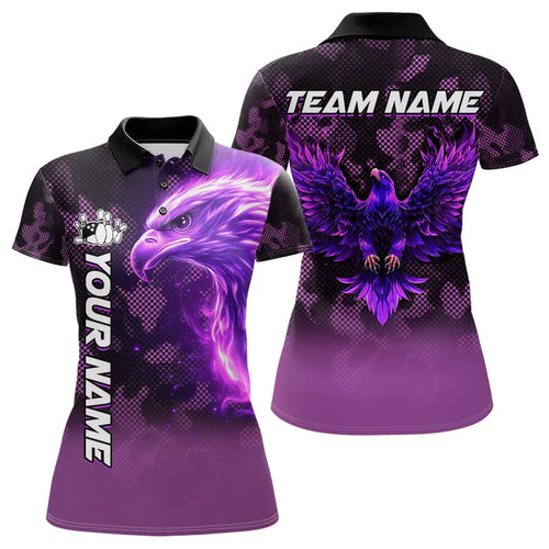 Purple Flame Eagle Camo Bowling Team Shirts For Women Custom Fire Bowling League Jersey Bowler Outfit NQS9441