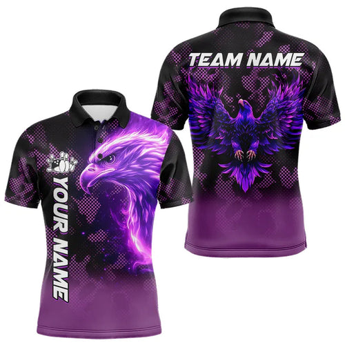 Purple Flame Eagle Camo Bowling Team Shirts For Men Custom Fire Bowling League Jersey Bowler Outfit NQS9441