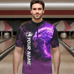 Purple Flame Eagle Camo Bowling Team Shirts For Men Custom Fire Bowling League Jersey Bowler Outfit NQS9441