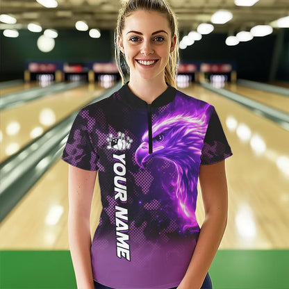 Purple Flame Eagle Camo Bowling Team Shirts For Women Custom Fire Bowling League Jersey Bowler Outfit NQS9441