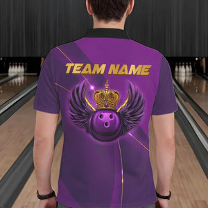 Purple and Gold Crown Bowling ball wings Bowling Shirts For Men Custom Bowling Team Outfits NQS9445