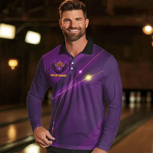 Purple and Gold Crown Bowling ball wings Bowling Shirts For Men Custom Bowling Team Outfits NQS9445