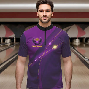 Purple and Gold Crown Bowling ball wings Bowling Shirts For Men Custom Bowling Team Outfits NQS9445