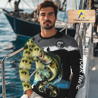 Largemouth Bass fishing green scales customize performance long sleeves Fishing shirts, fishing gifts NQS4793