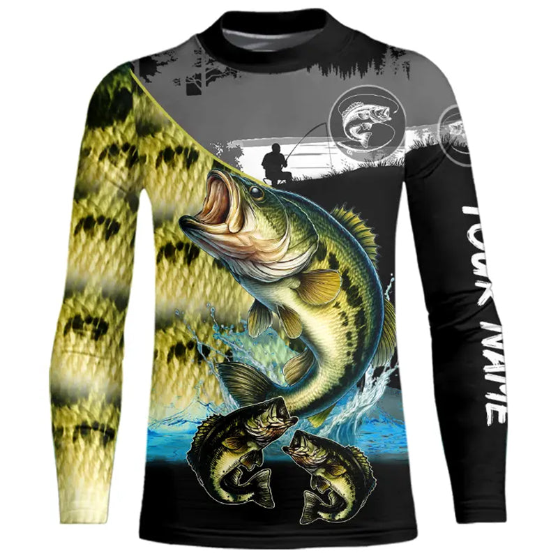 Largemouth Bass fishing green scales customize performance long sleeves Fishing shirts, fishing gifts NQS4793