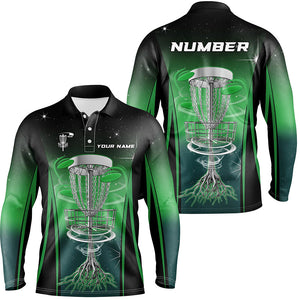 Gradient Green Light Mens disc golf polo shirt custom frisbee golf outfit, mens disc golf apparel NQS7359