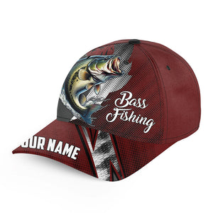 Largemouth bass fishing camo hats for men, women custom name baseball best fishing hat | Red NQS7363