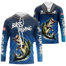 Load image into Gallery viewer, Blue camo Largemouth Bass fishing Custom performance long sleeve team Bass fishing tournament shirts NQS7364