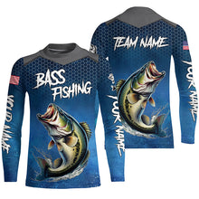 Load image into Gallery viewer, Blue camo Largemouth Bass fishing Custom performance long sleeve team Bass fishing tournament shirts NQS7364